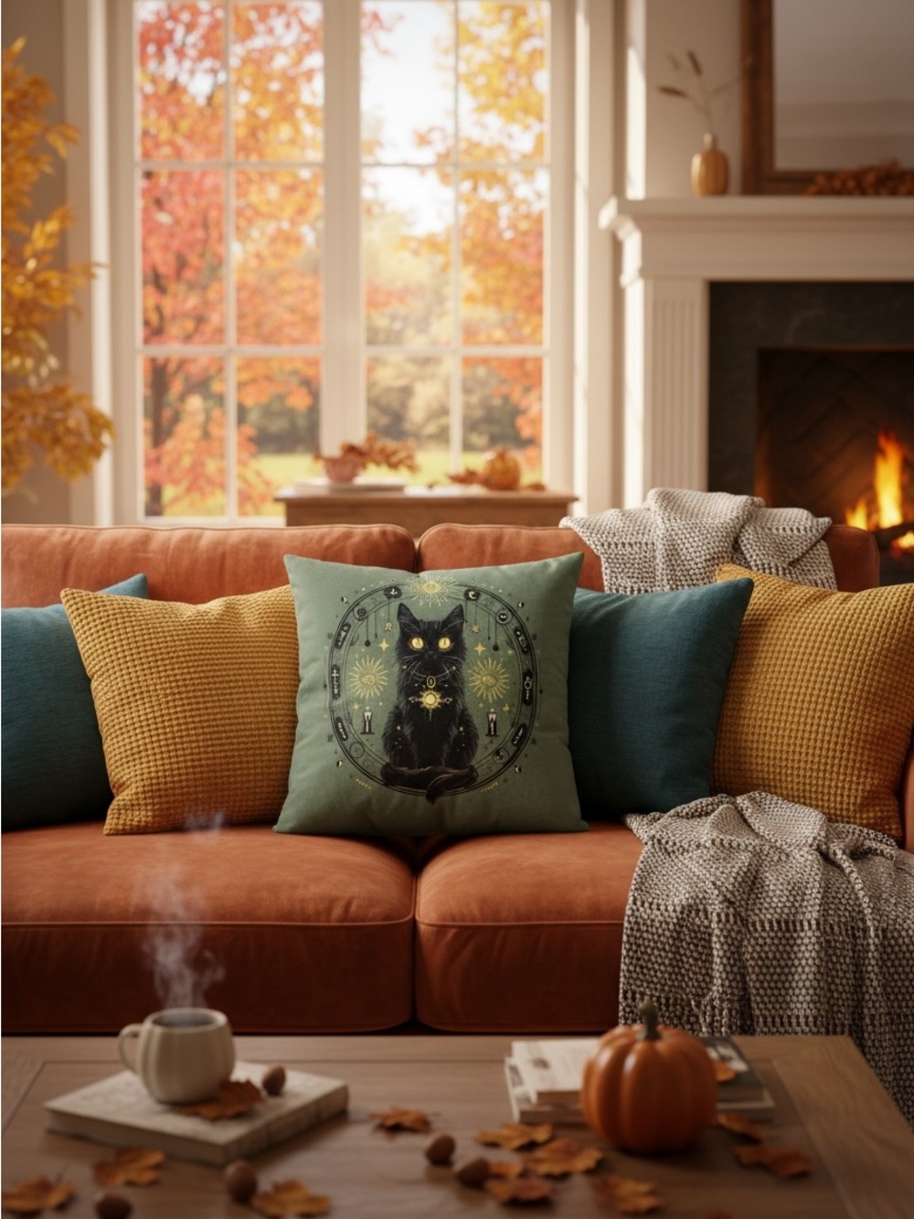 Black Cat Celestial 18x18 Throw Pillow Cover Witchy Goth NEW - Picture 2 of 4
